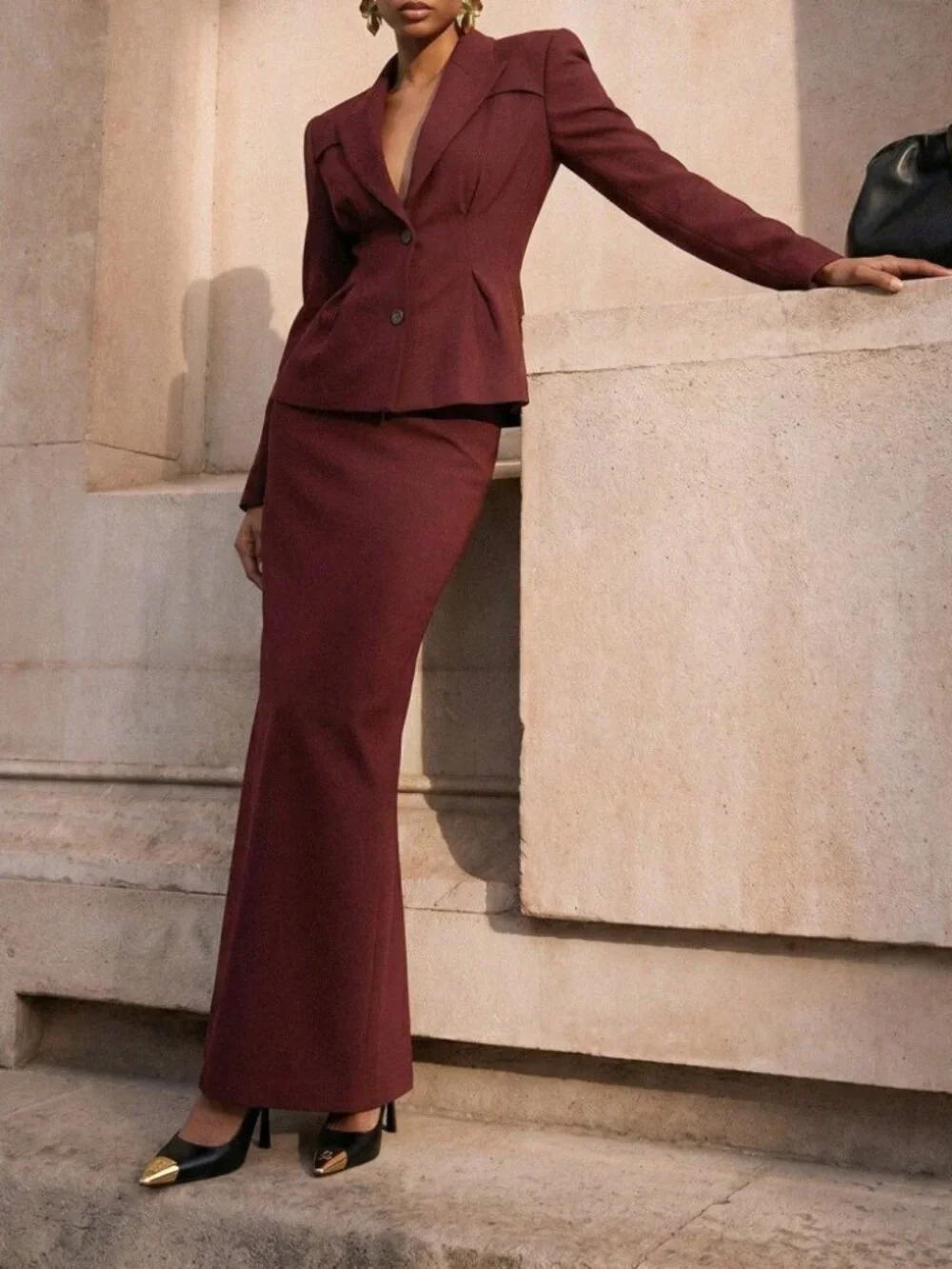 Burgundy Lapel Blazer - Slim Fit Tailored Jacket